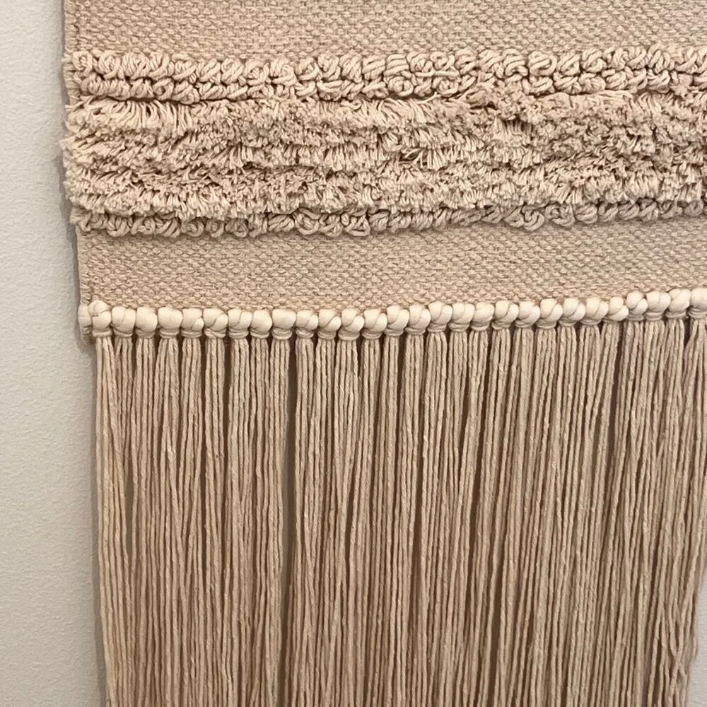 Handmade Boho Macrame & Woven Wall Hanging –  Textured Tapestry with Long Fringe